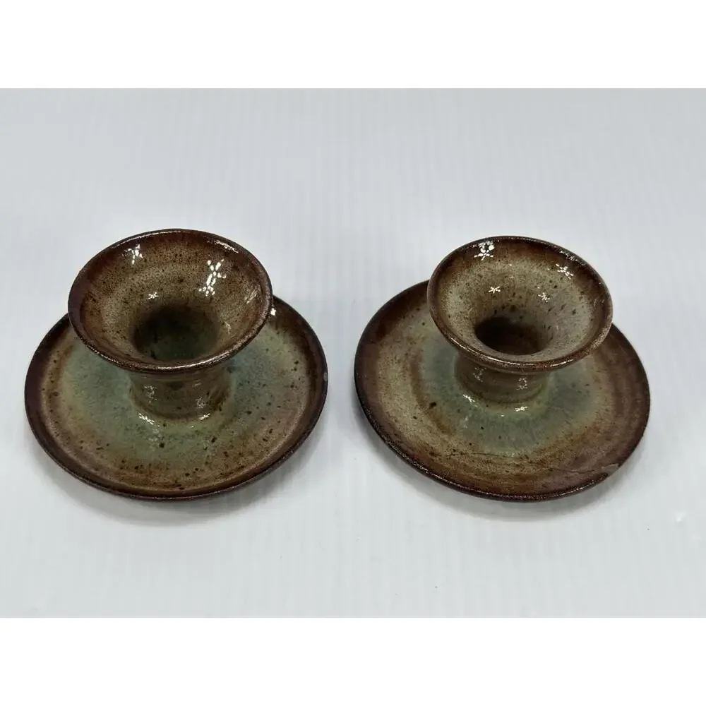 VINTAGE MERRITT ISLAND STUDIO ART POTTERY‎ CANDLESTICK CANDLE HOLDERS HANDMADE